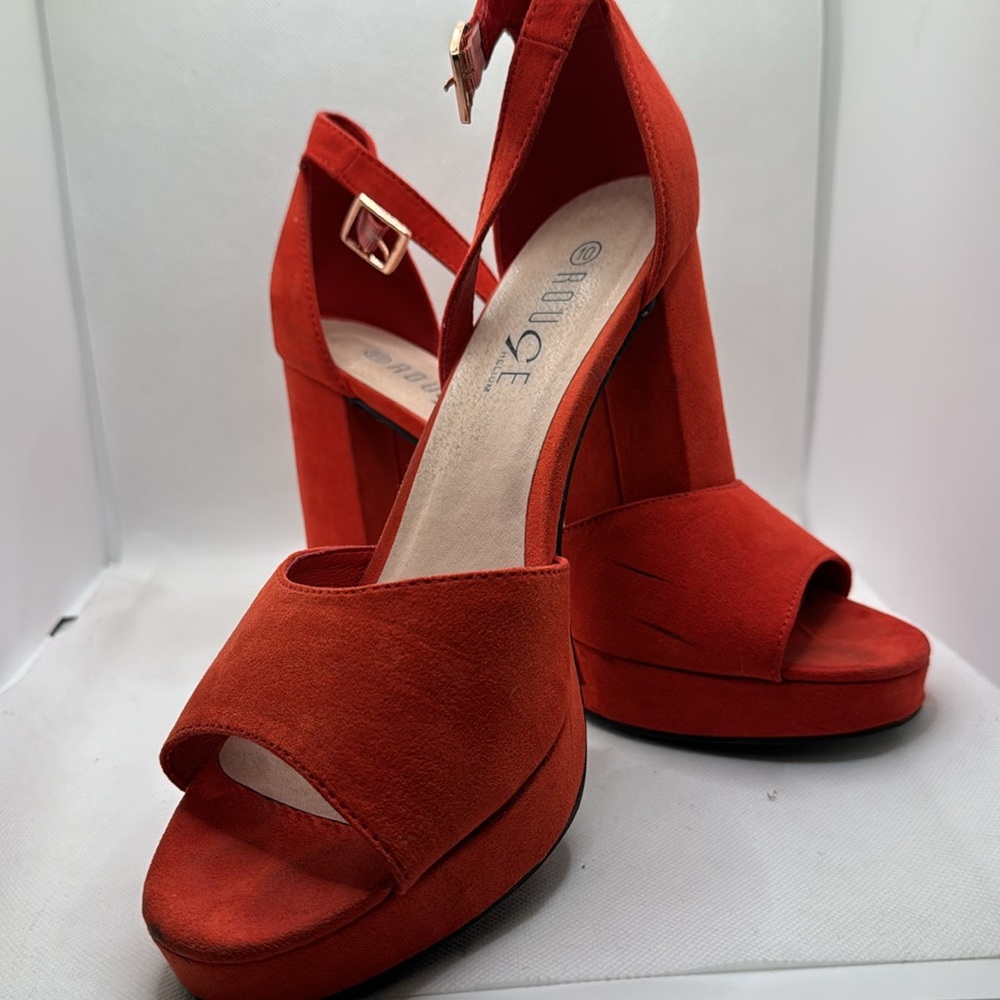 Red Open Toes Chunky Heel
